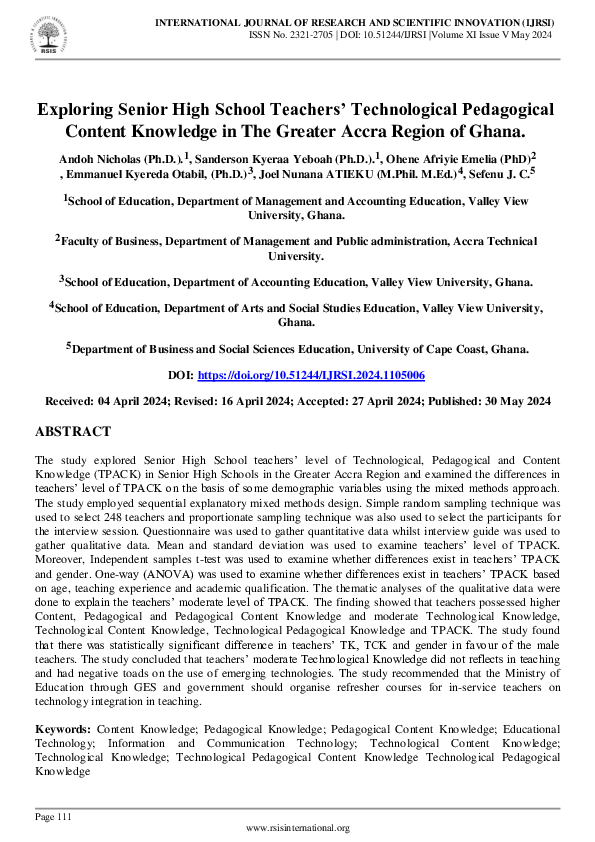 (PDF) Exploring Senior High School Teachers' Technological Pedagogical ...
