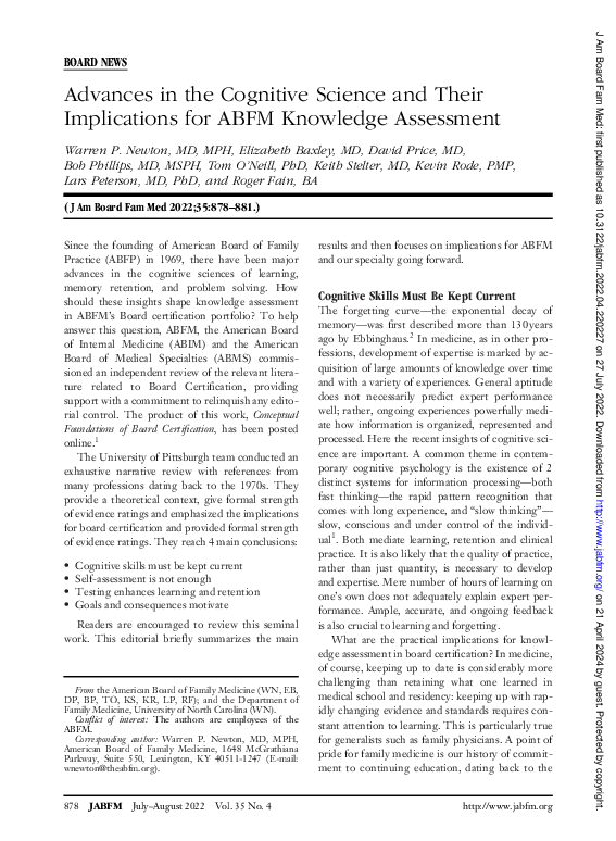 (PDF) Advances in the Cognitive Science and Their Implications for ABFM ...