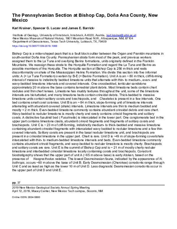 (PDF) The Pennsylvanian Section at Bishop Cap, Doña Ana County, New Mexico