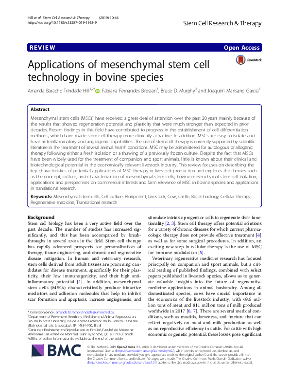 (PDF) Applications of mesenchymal stem cell technology in bovine species