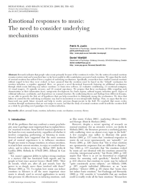 (PDF) Feelings and the enjoyment of music