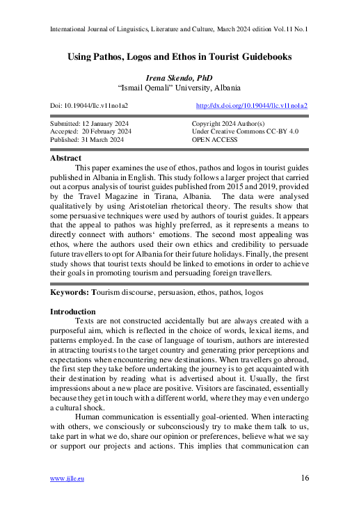 (PDF) Using Pathos, Logos and Ethos in Tourist Guidebooks