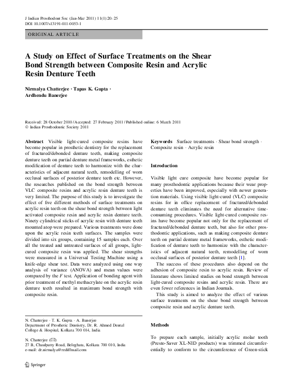 (PDF) A Study on Effect of Surface Treatments on the Shear Bond ...