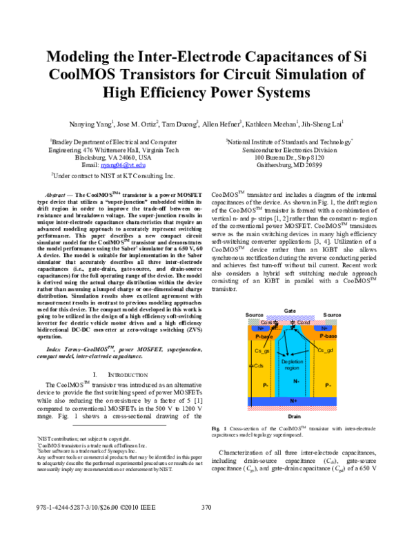 (PDF) Modeling the inter-electrode capacitances of Si CoolMOS ...