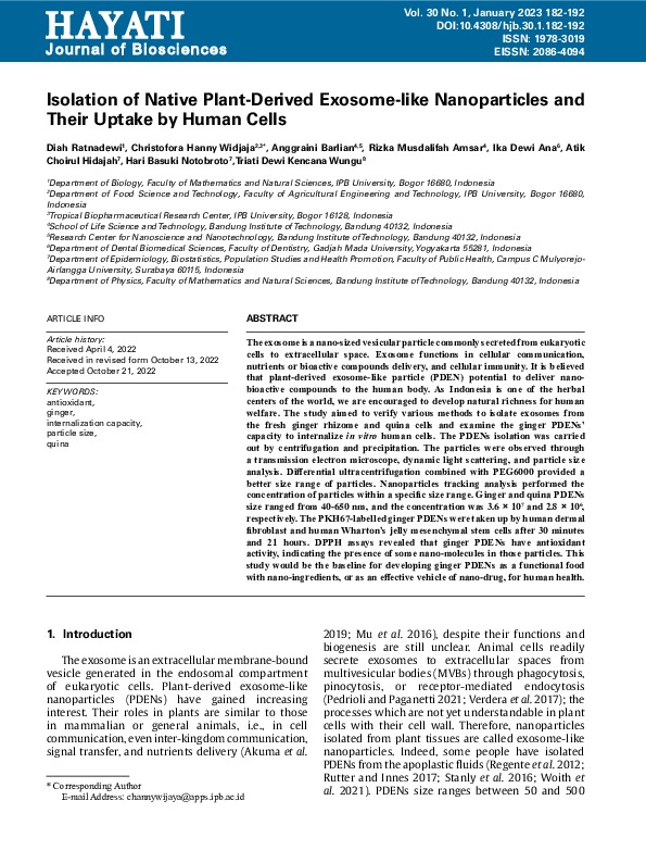 (PDF) Isolation of Native Plant-Derived Exosome-like Nanoparticles and ...