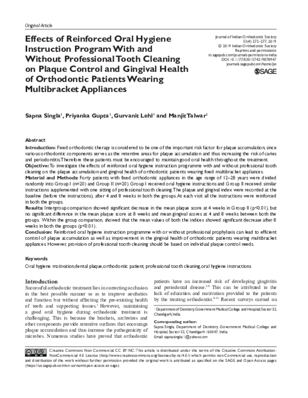 (PDF) Effects of Reinforced Oral Hygiene Instruction Program With and ...