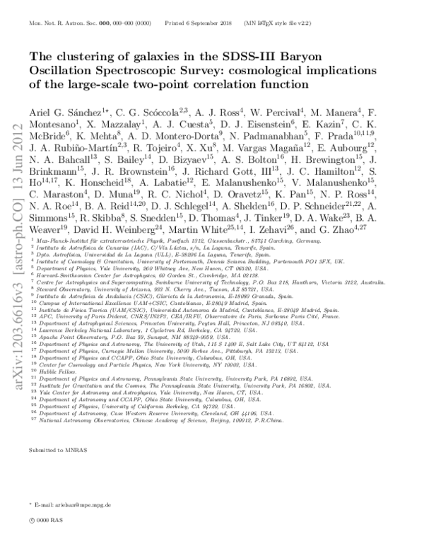(PDF) The clustering of galaxies in the SDSS-III Baryon Oscillation ...