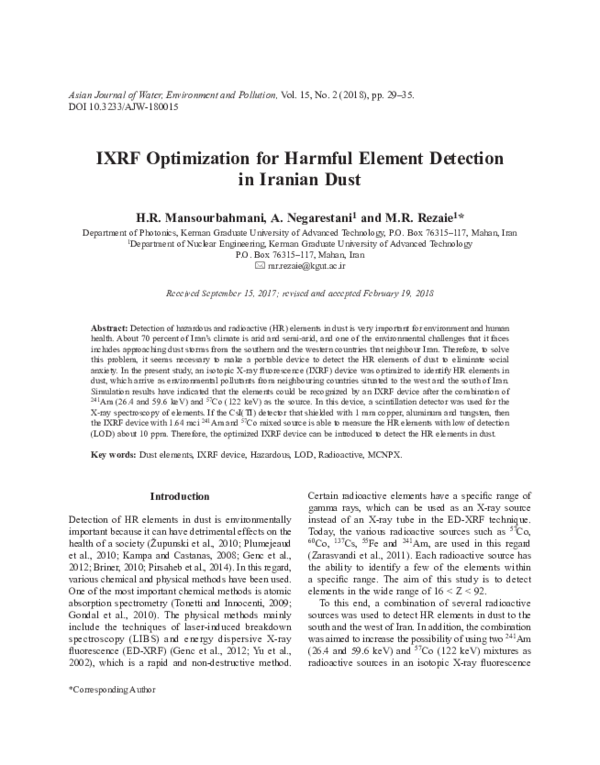 (PDF) IXRF Optimization for Harmful Element Detection in Iranian Dust