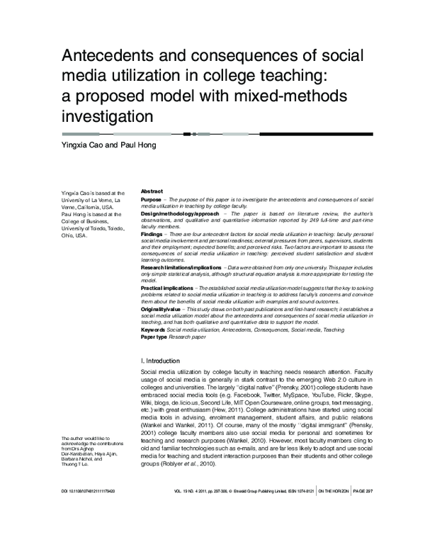 (PDF) Antecedents and Consequences of Social Media Usage Behavior in ...