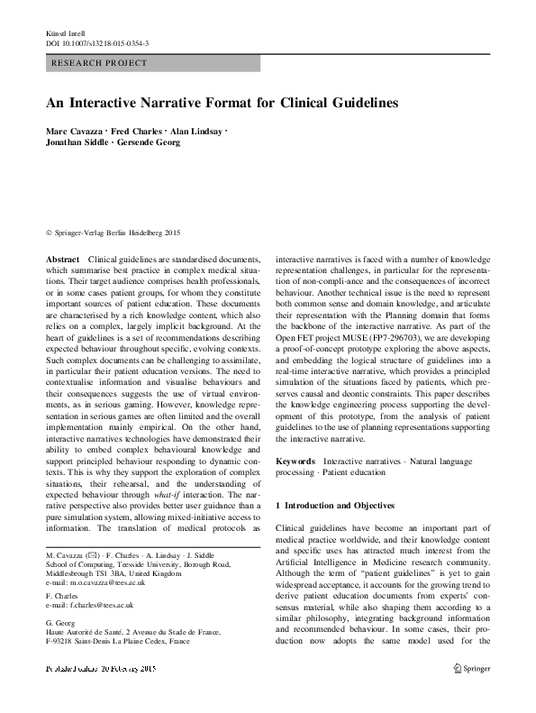 (PDF) An Interactive Narrative Format for Clinical Guidelines
