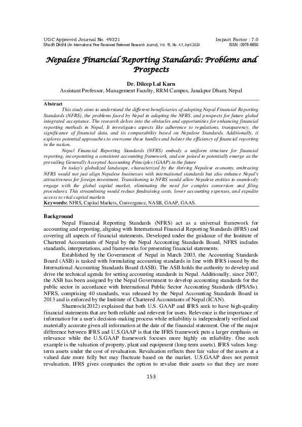 (PDF) Nepalese Financial Reporting Standards: Problems and Prospects