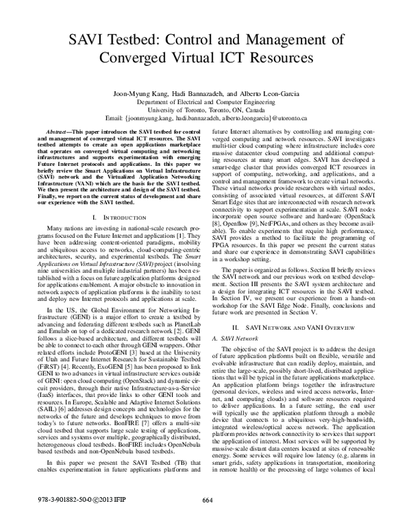 (PDF) SAVI testbed: Control and management of converged virtual ICT ...