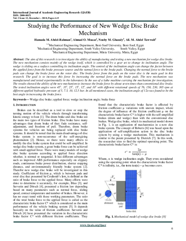 (PDF) Studying the Performance of New Wedge Disc Brake Mechanism