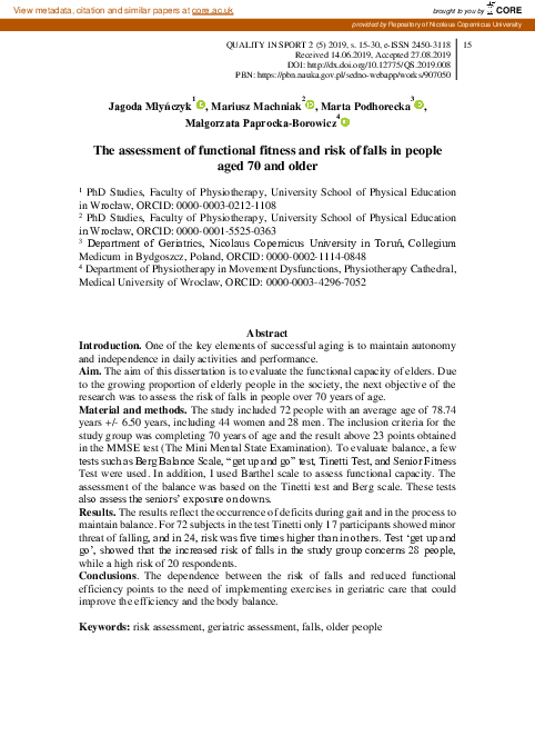 (PDF) The assessment of functional fitness and risk of falls in people ...