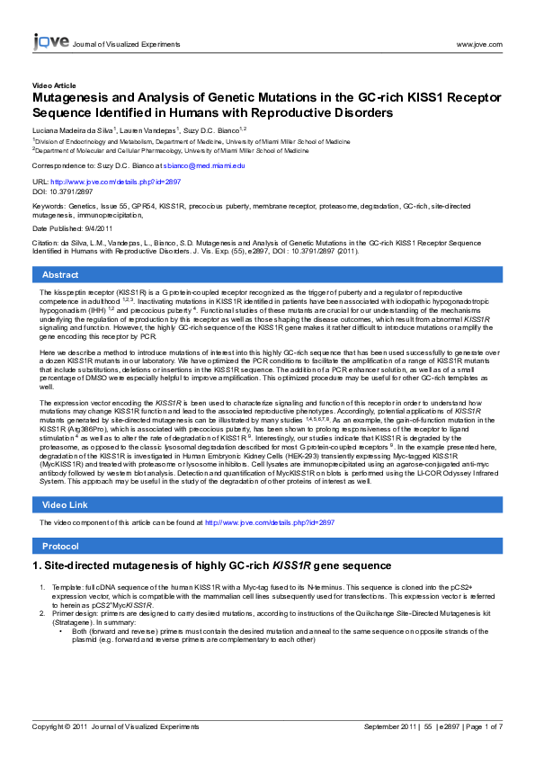 (PDF) Mutagenesis and Analysis of Genetic Mutations in the GC-rich ...