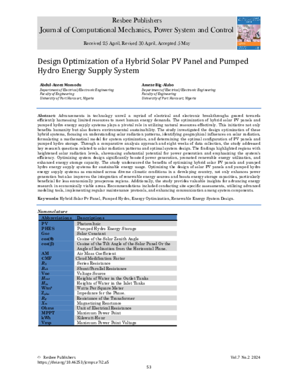 (PDF) Design Optimization of a Hybrid Solar PV Panel and Pumped Hydro ...