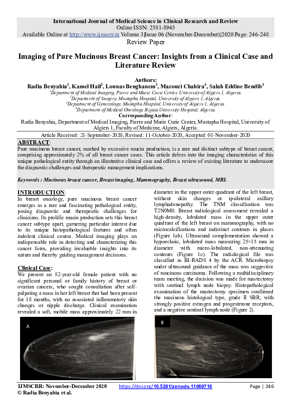 (PDF) Imaging of Pure Mucinous Breast Cancer: Insights from a Clinical ...