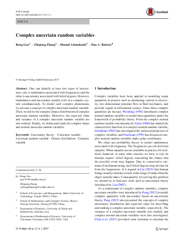 (PDF) Complex uncertain random variables