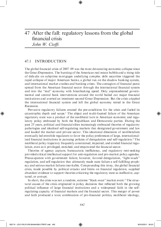 (PDF) After the Fall: Regulatory Lessons from the Global Financial Crisis