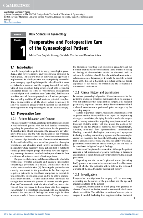 (PDF) Preoperative and Postoperative Care of the Gynaecological Patient