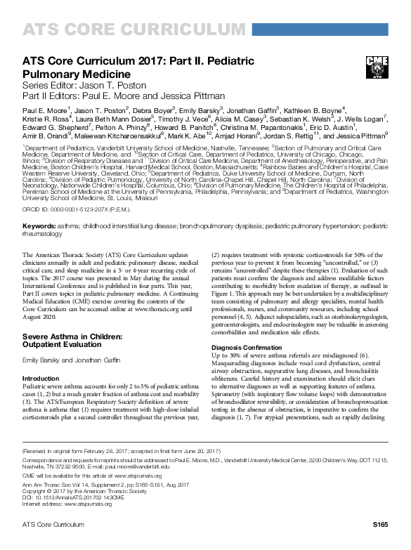 (PDF) ATS Core Curriculum 2017: Part II. Pediatric Pulmonary Medicine