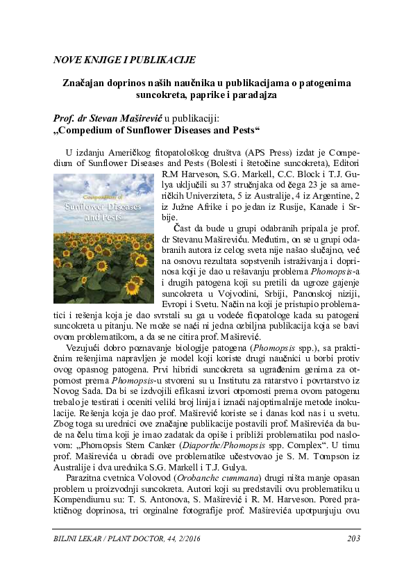 (PDF) Stevan Maširević: Compedium of sunflower diseases and pests, APS ...