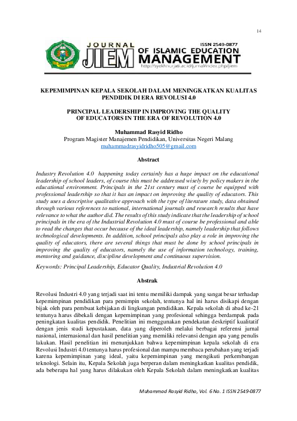 (PDF) Principal Leadership in Improving the Quality of Educators in the ...