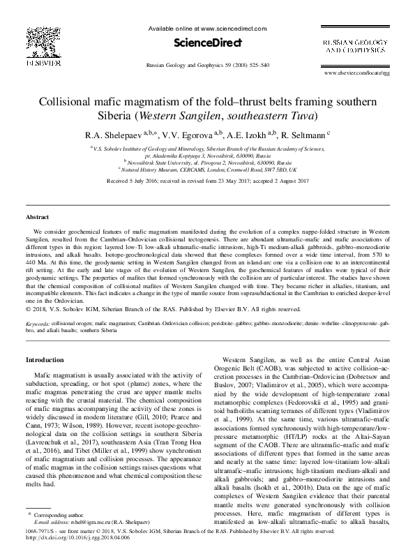 (PDF) Collisional mafic magmatism of the fold–thrust belts framing ...