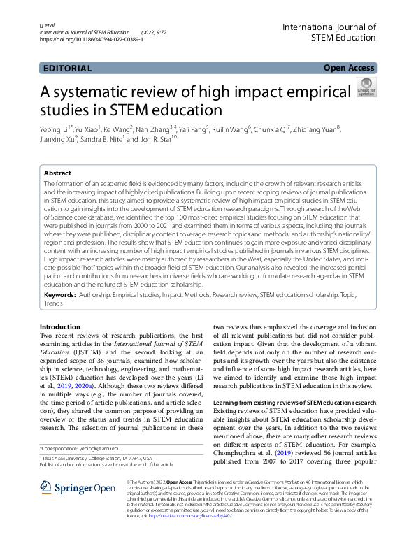 (PDF) A systematic review of high impact empirical studies in STEM ...