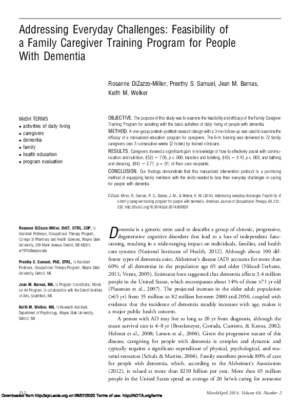 (PDF) Addressing Everyday Challenges: Feasibility of a Family Caregiver ...