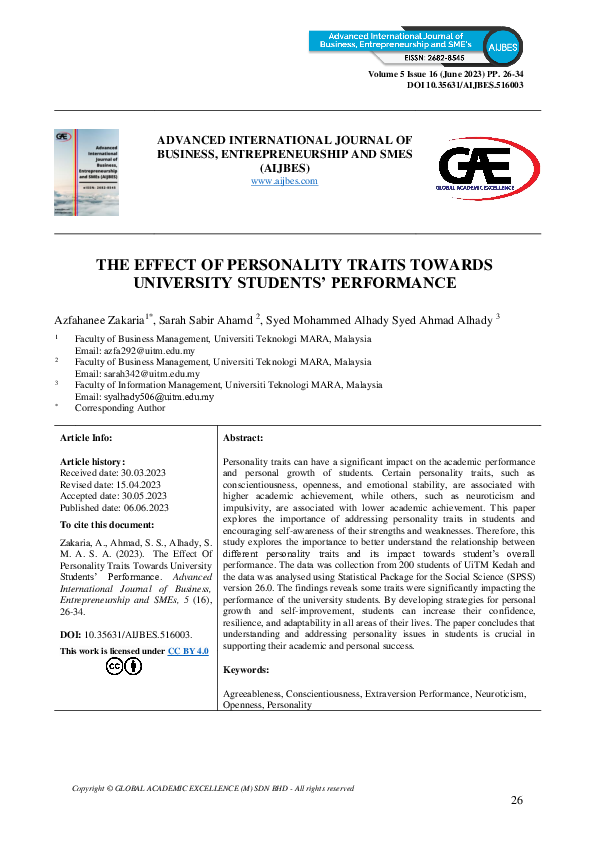 (PDF) The Effect of Personality Traits Towards University Students ...