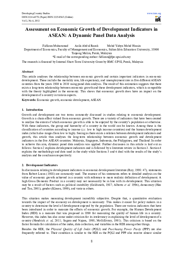 (PDF) Assessment on Economic Growth of Development Indicators in ASEAN ...