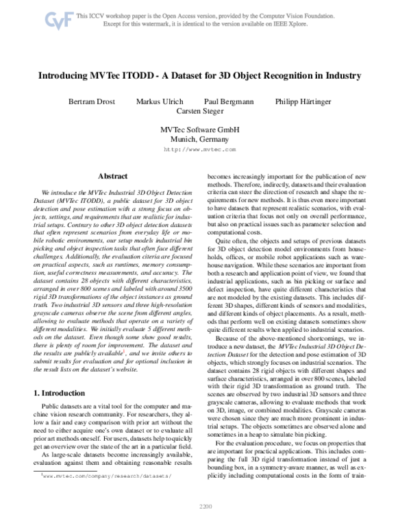 (PDF) Introducing MVTec ITODD — A Dataset for 3D Object Recognition in ...