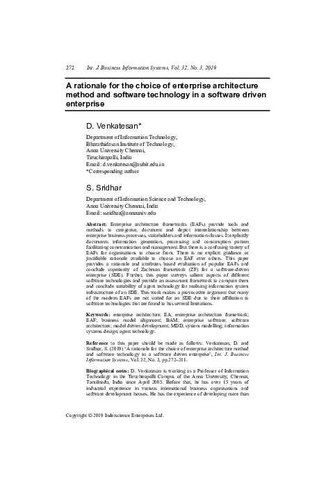 (PDF) A rationale for the choice of enterprise architecture method and ...