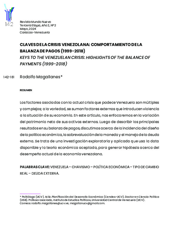 (PDF) CLAVES DE LA CRISIS VENEZOLANA: COMPORTAMIENTO DE LA BALANZA DE ...