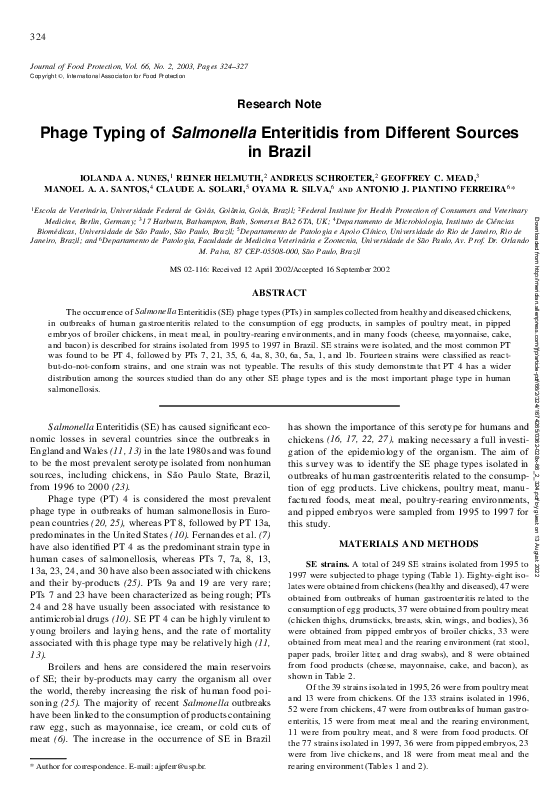 (PDF) Phage Typing of Salmonella Enteritidis from Different Sources in ...