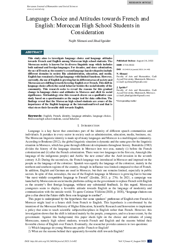 (PDF) Language Choice and Attitudes towards French and English ...