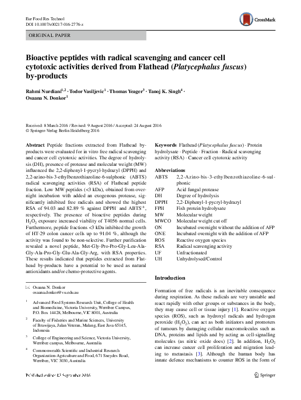 (PDF) Bioactive peptides with radical scavenging and cancer cell ...