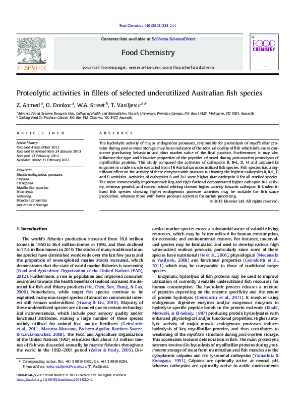 (PDF) Proteolytic activities in fillets of selected underutilized ...