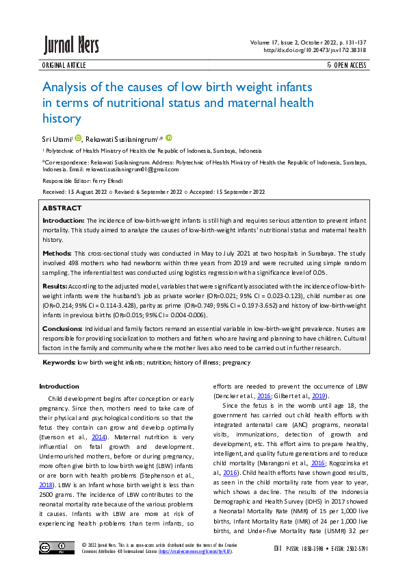 (PDF) Analysis of the causes of low birth weight infants in terms of ...