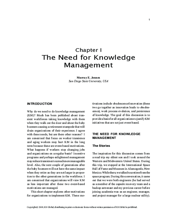 (PDF) The Need for Knowledge Management