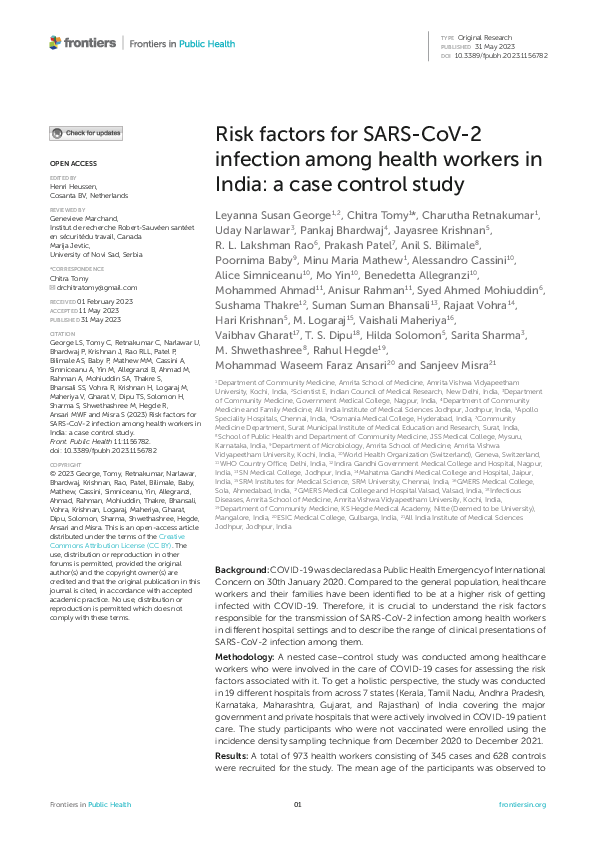 (PDF) Risk factors for SARS-CoV-2 infection among health workers in ...