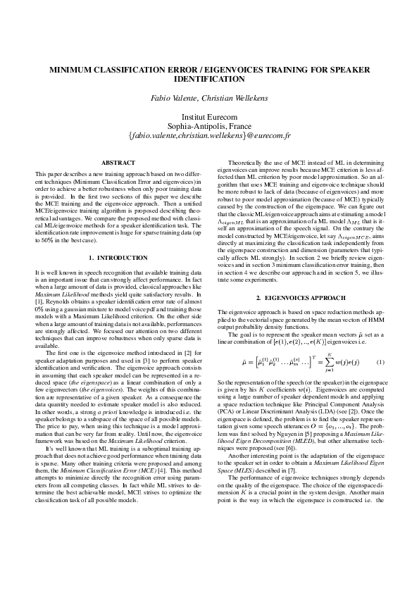 (PDF) Minimum classification error/eigenvoices training for speaker ...
