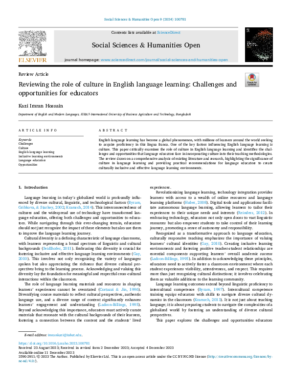 (PDF) Reviewing the role of culture in English language learning ...