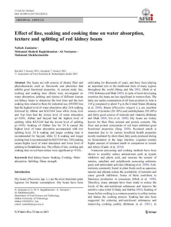 (PDF) Effect of line, soaking and cooking time on water absorption ...