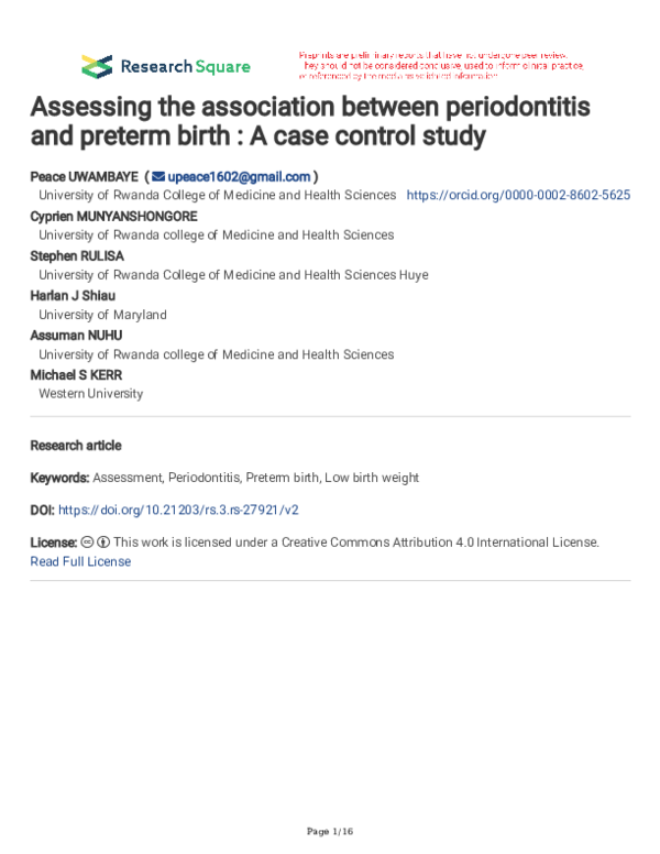(PDF) Assessing the association between periodontitis and preterm birth ...