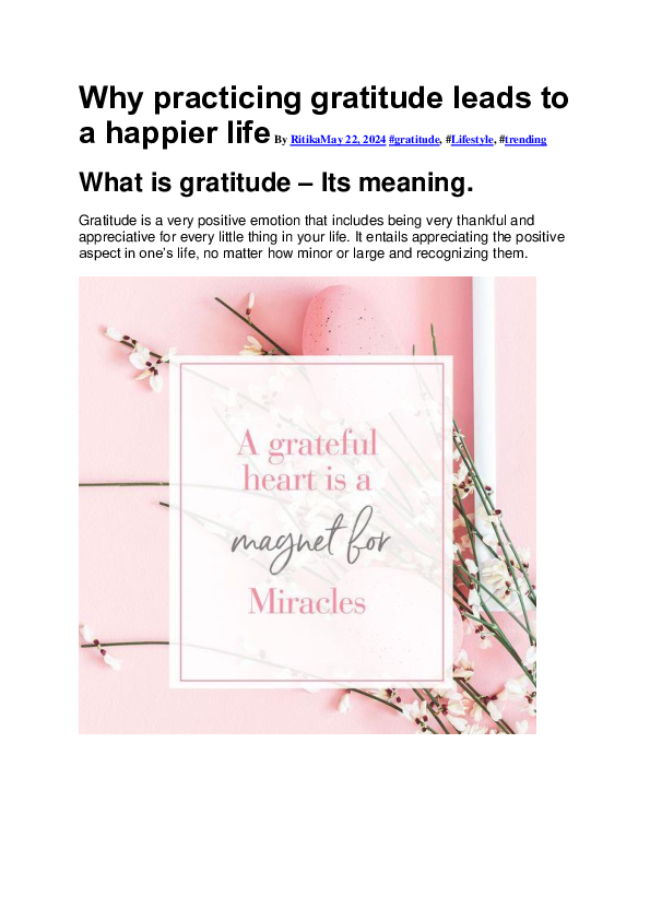 (PDF) The power of gratitude : How Embracing Thankfulness Can Lead to a ...