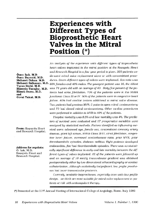 (PDF) Experiences with Different Types of Bioprosthetic Heart Valves in ...