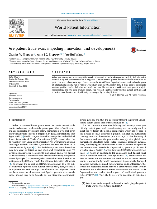 (PDF) Are patent trade wars impeding innovation and development?