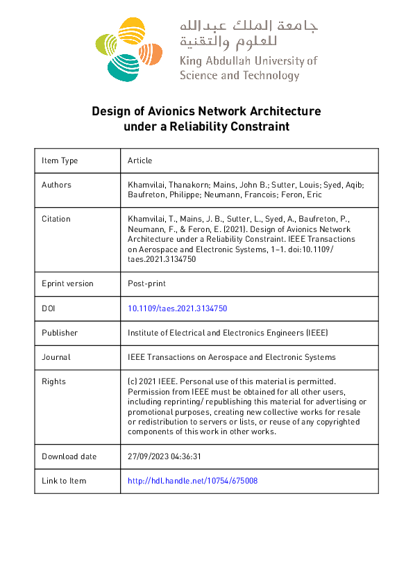 (PDF) Design of Avionics Network Architecture under a Reliability ...